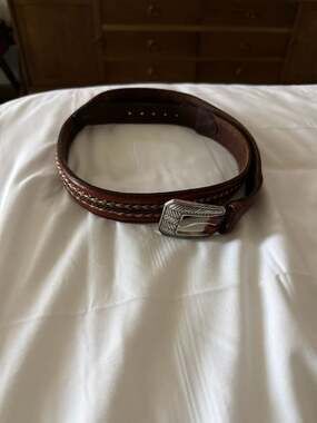 The Territory Ahead Brown Leather Western Belt Braided Horsehair;  Zipper Money